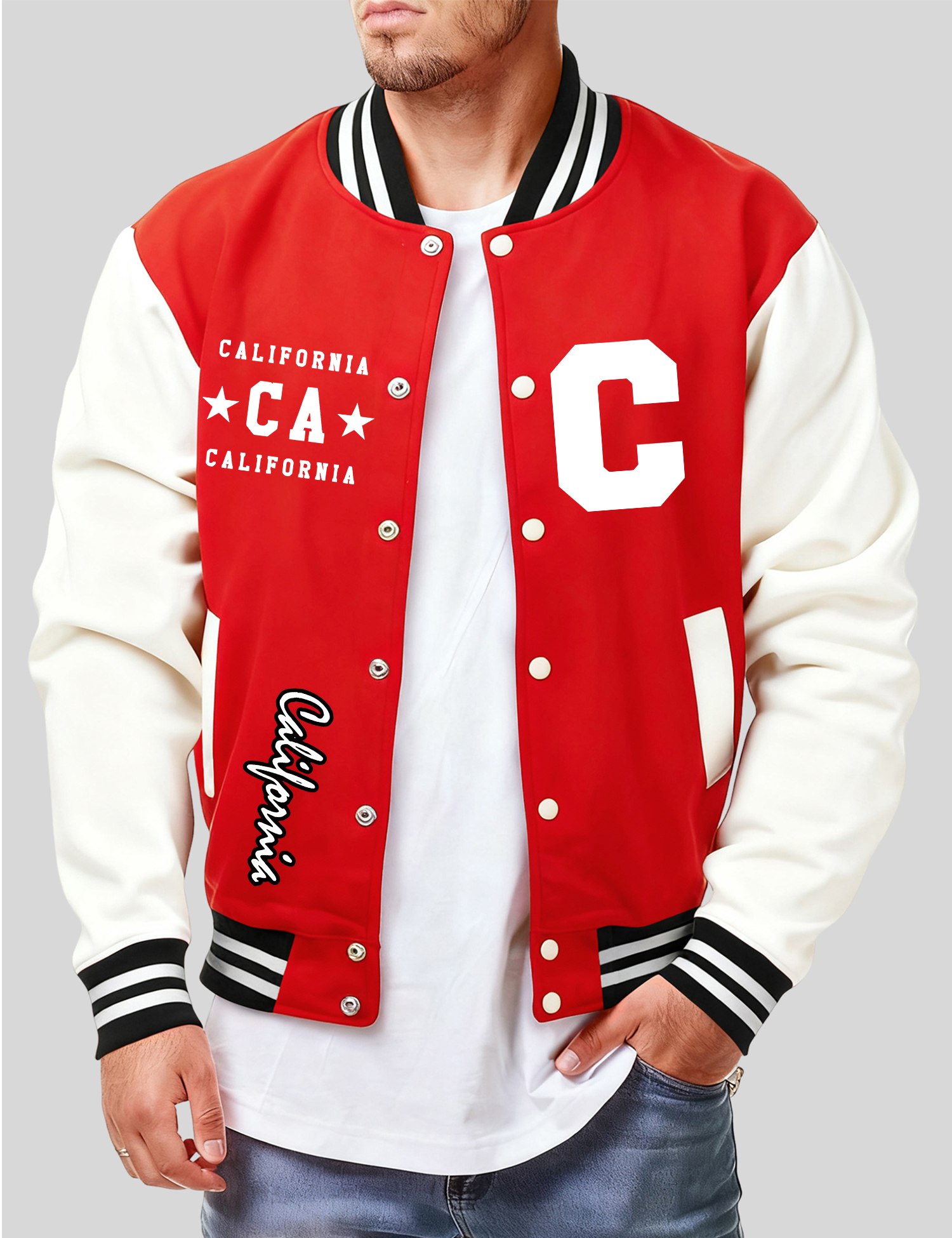 Mens Fashion Baseball Jersey - California And Art Letter C Print