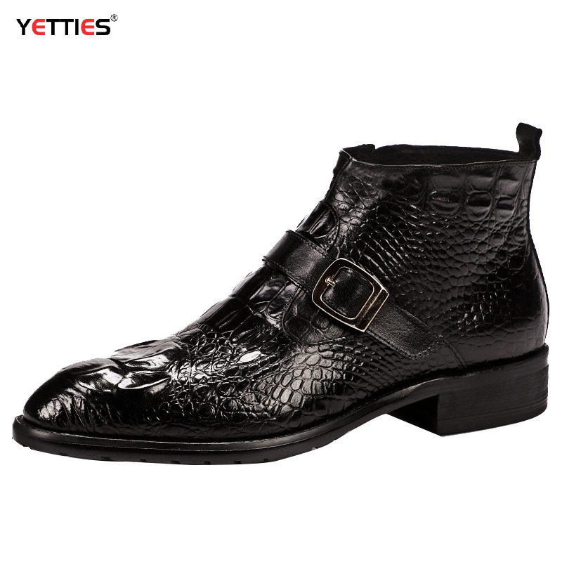 Fashion Men'S Boots - Mens Genuine Leather Crocodile-Embossed ZIP Ankle