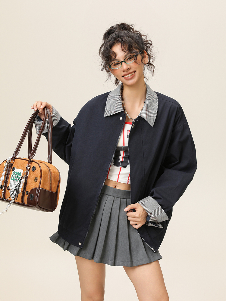 Harrington Jacket - Miu Style False Two-Piece Harrington Jacket