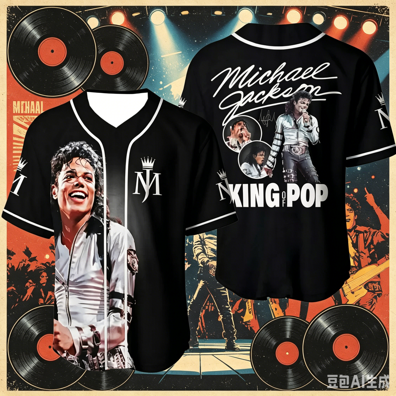 Mens Fashion Baseball Jersey - 2026Michael Jackson Moonwalker Black Gold Baseball