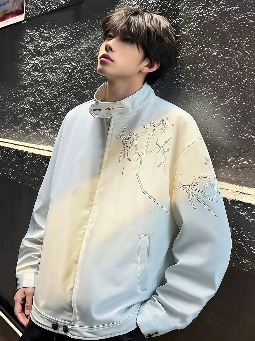 Harrington Jacket - White Embroidered Short Jacket Men's Spring