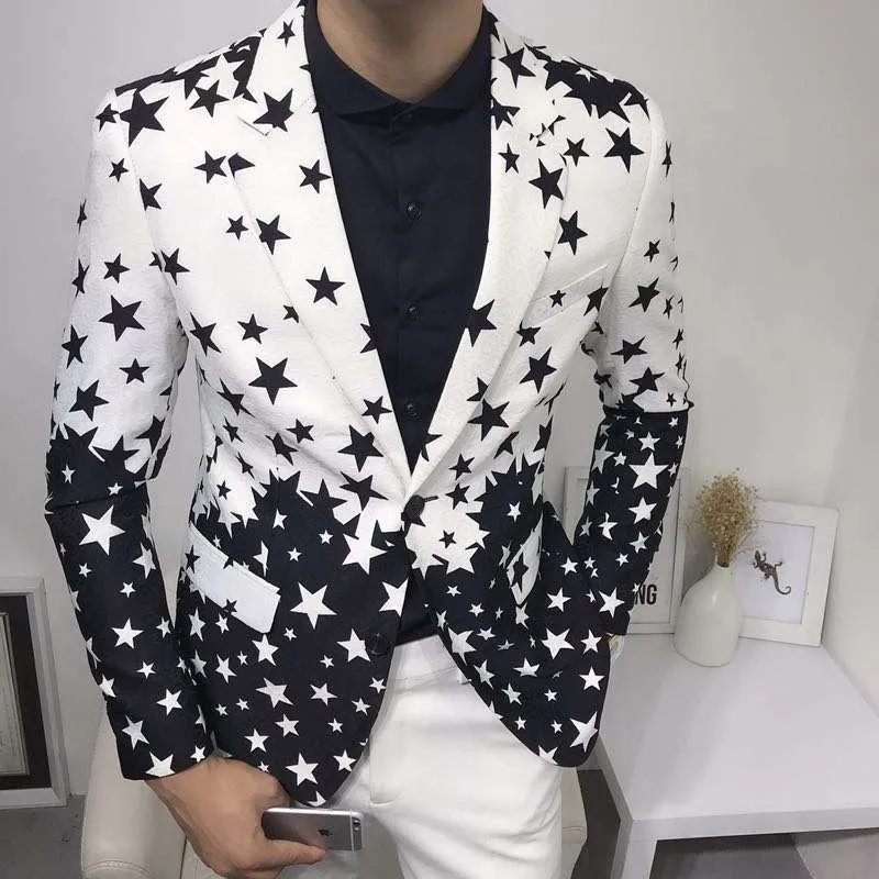Men'S Fashion Light Jacket - Star Print Slim Fit Blazers 2024