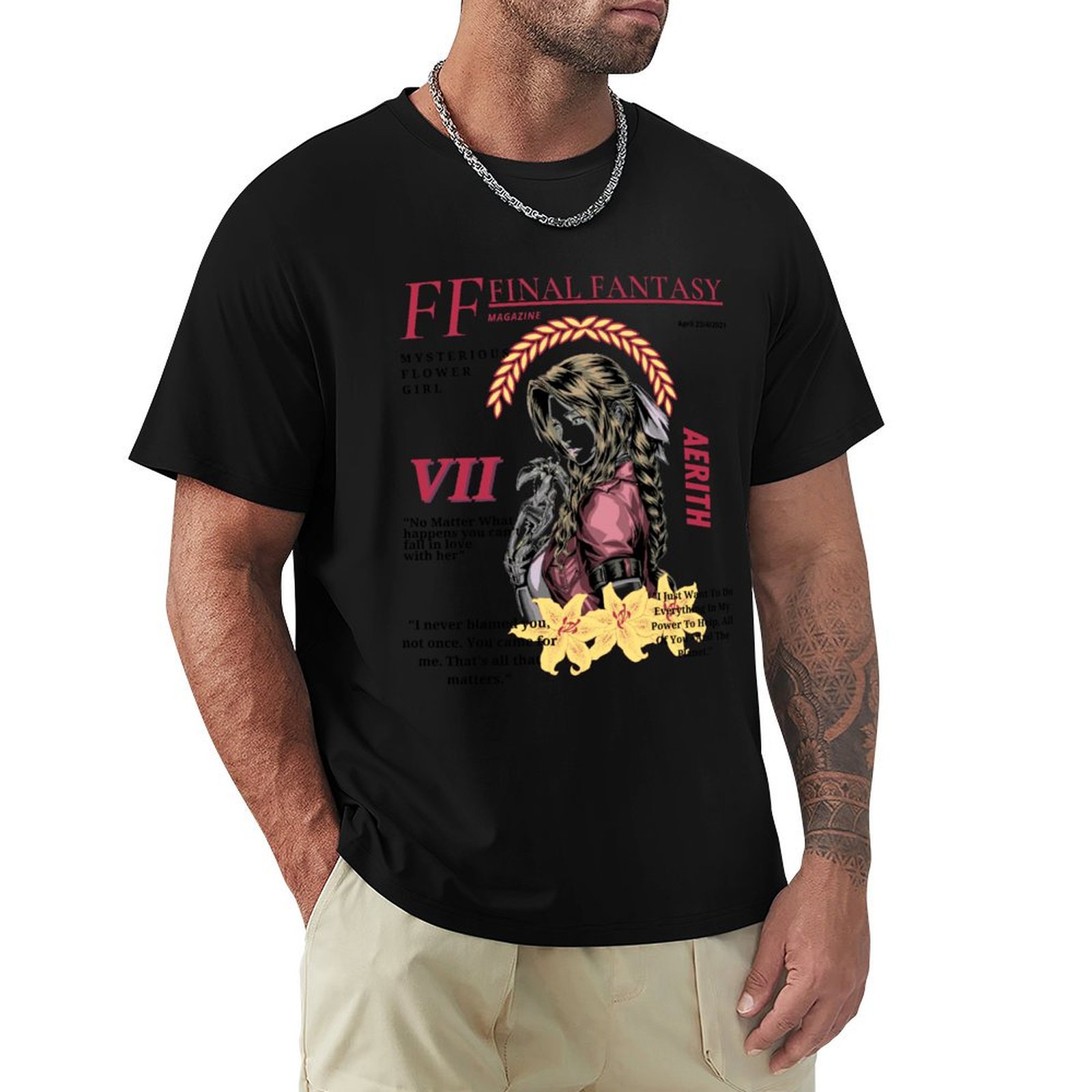 Mens Fashion Magazines - Aerith Gainsborough FF7 Magazine T-Shirt Casual