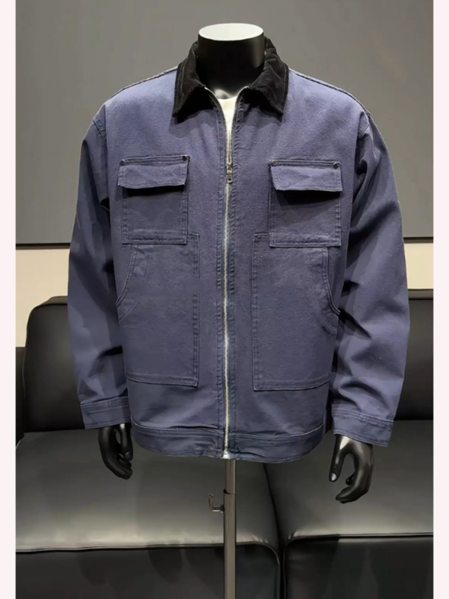 Harrington Jacket - Blue Harajuku Style Stand Collar Jacket