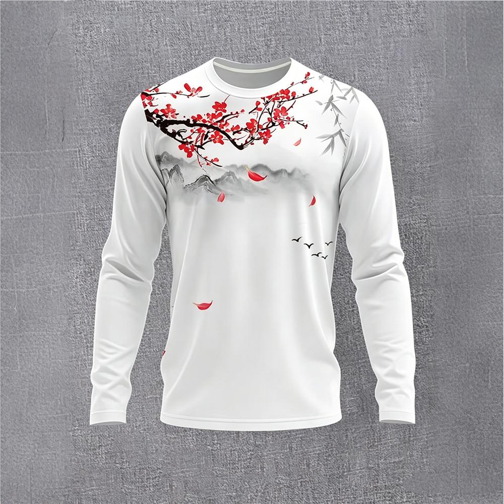 Men'S Spring Fashion - Chinese Style Ink Plum Blossom Long