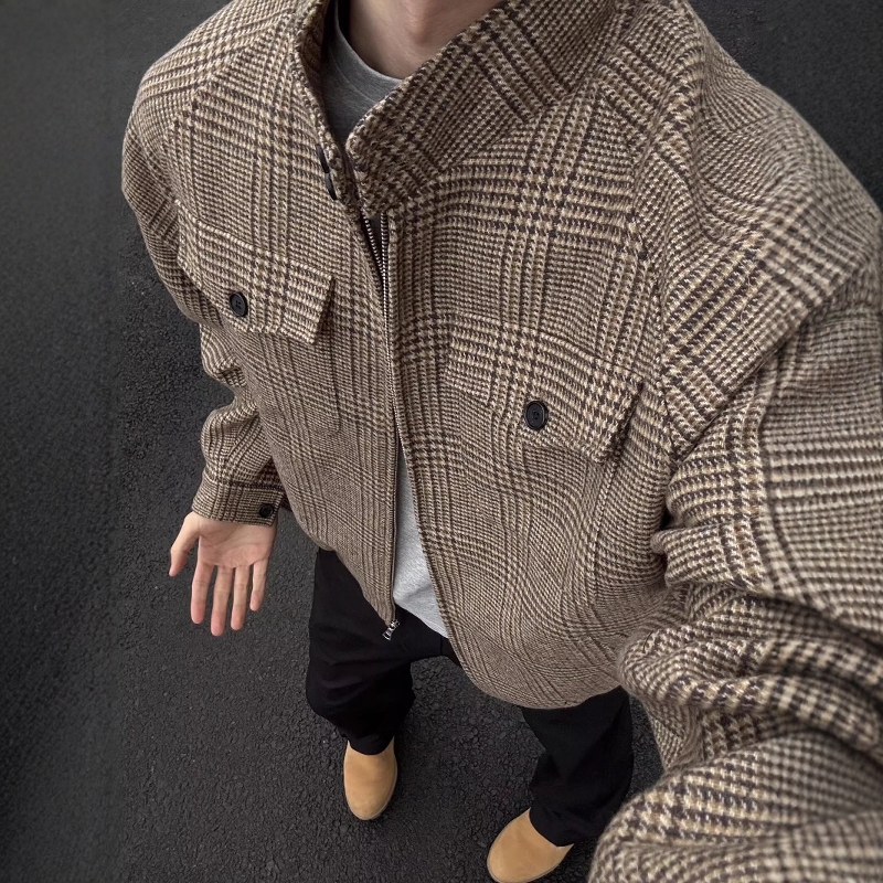 Harrington Jacket - Retro Plaid Harrington Woolen Jacket Men's