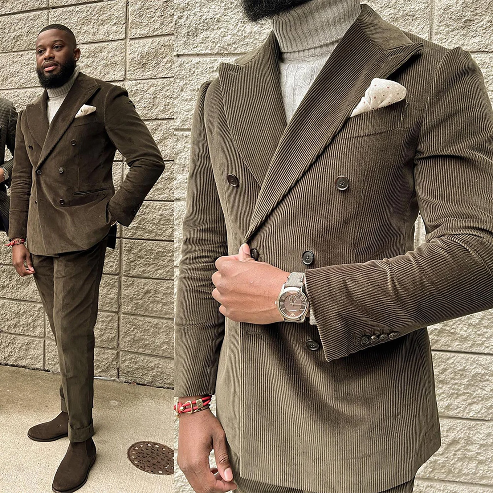 Corduroy Jacket Men - Corduroy Casual Peaked Lapel Suits for