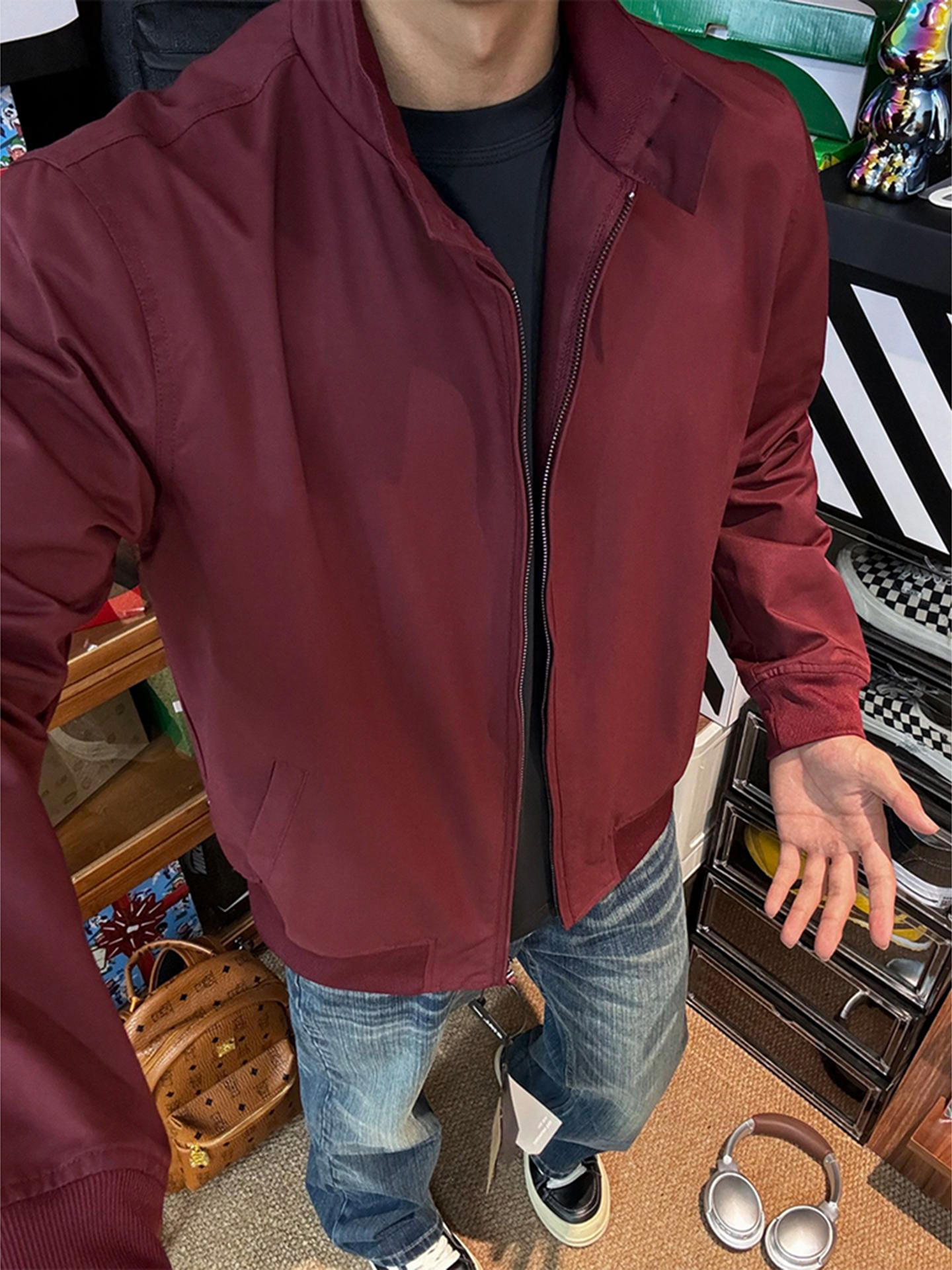 Harrington Jacket - Red Stand Collar Harrington Jacket Men's