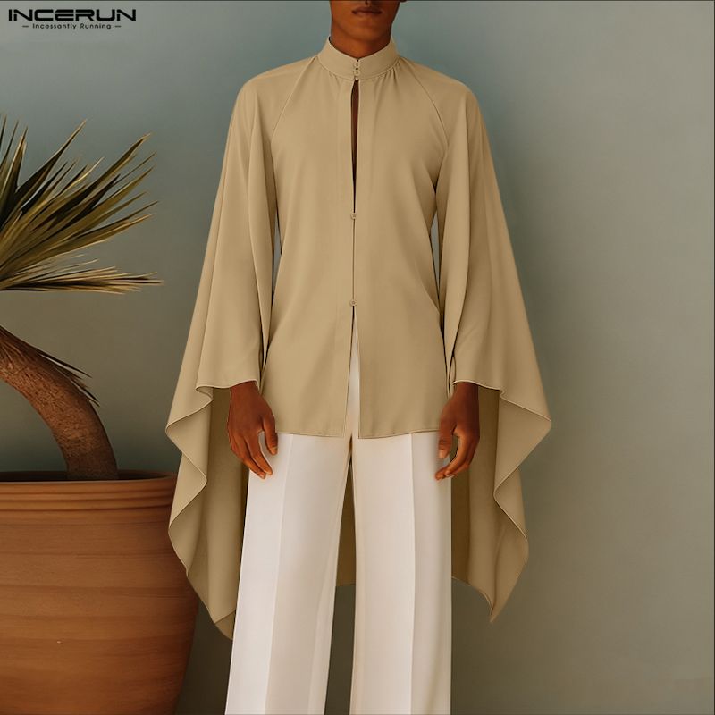 INCERUN Men Shirt Solid Color  - Mens Fashion Poncho recensione e prezzo