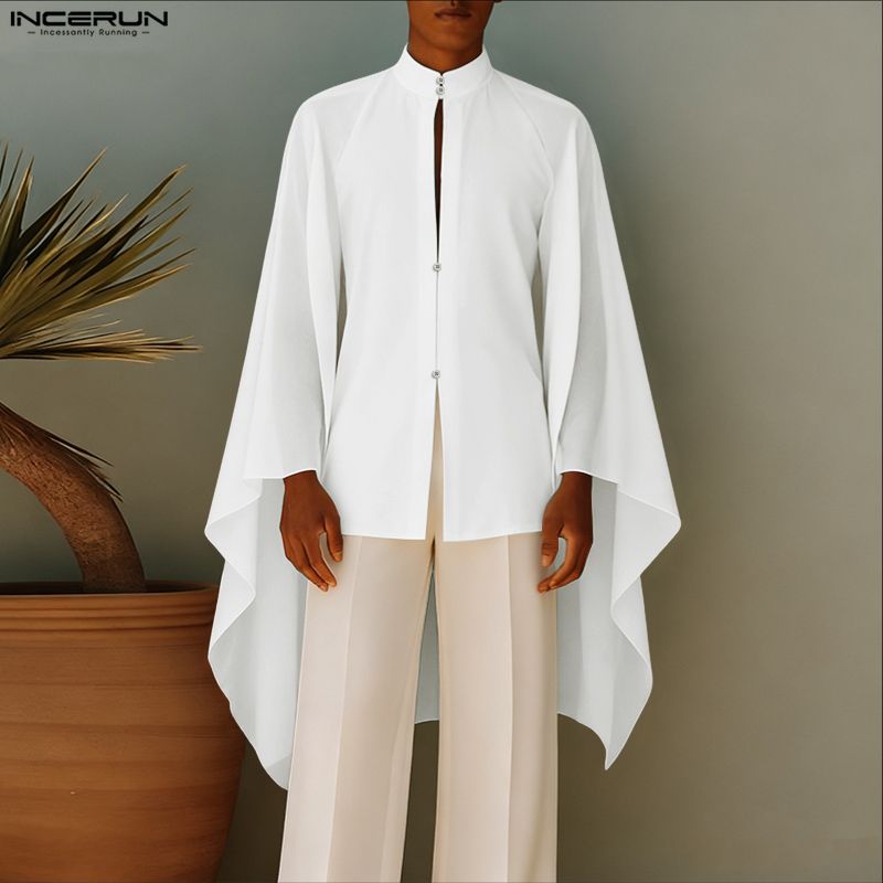 INCERUN Men Shirt Solid Color  - Mens Fashion Poncho recensione e prezzo