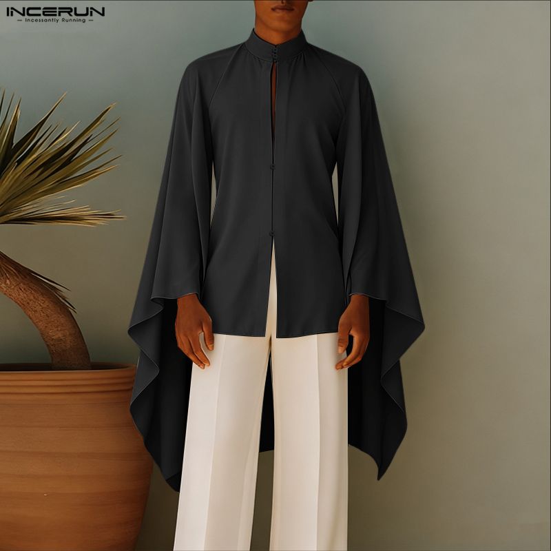 INCERUN Men Shirt Solid Color  - Mens Fashion Poncho recensione e prezzo