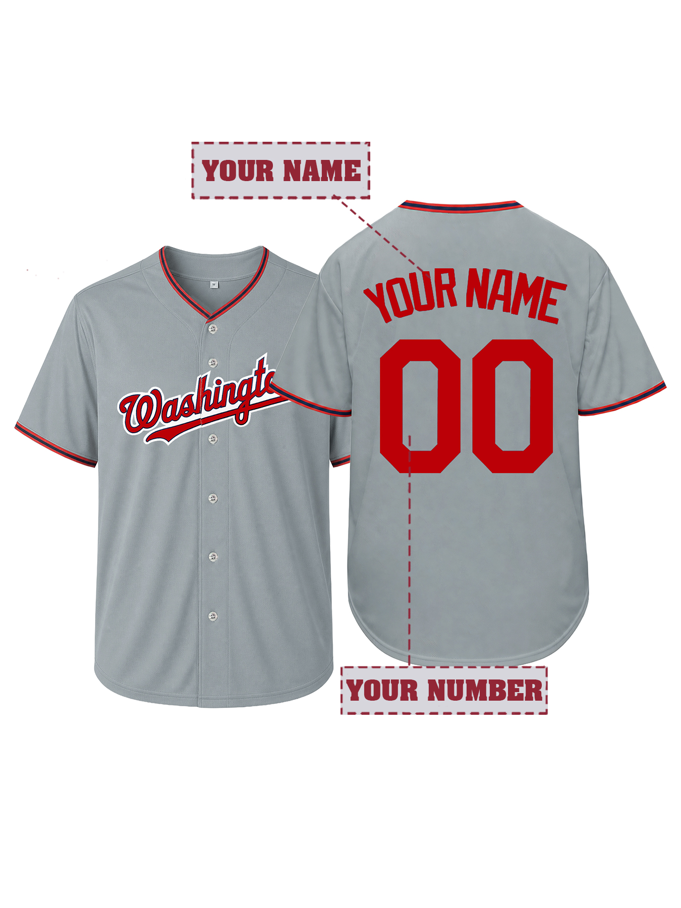 Customized Grey Red Baseball J - Mens Fashion Baseball Jersey recensione e prezzo